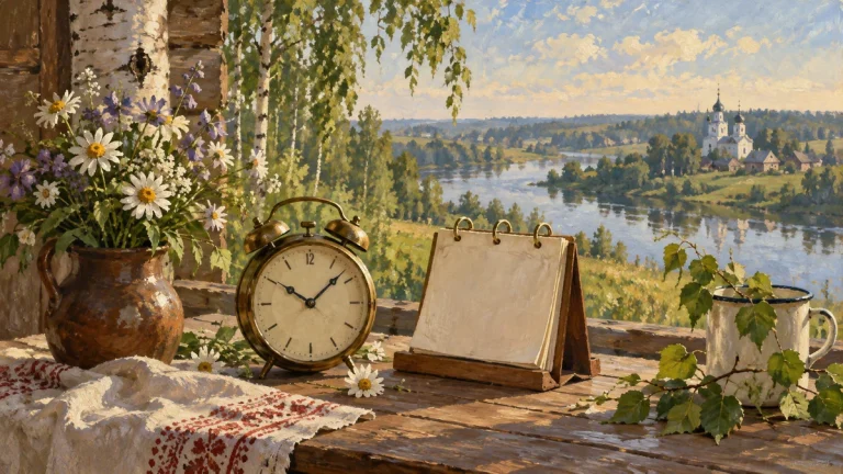 Painted illustration for Asking/Telling the Time and Date in Russian